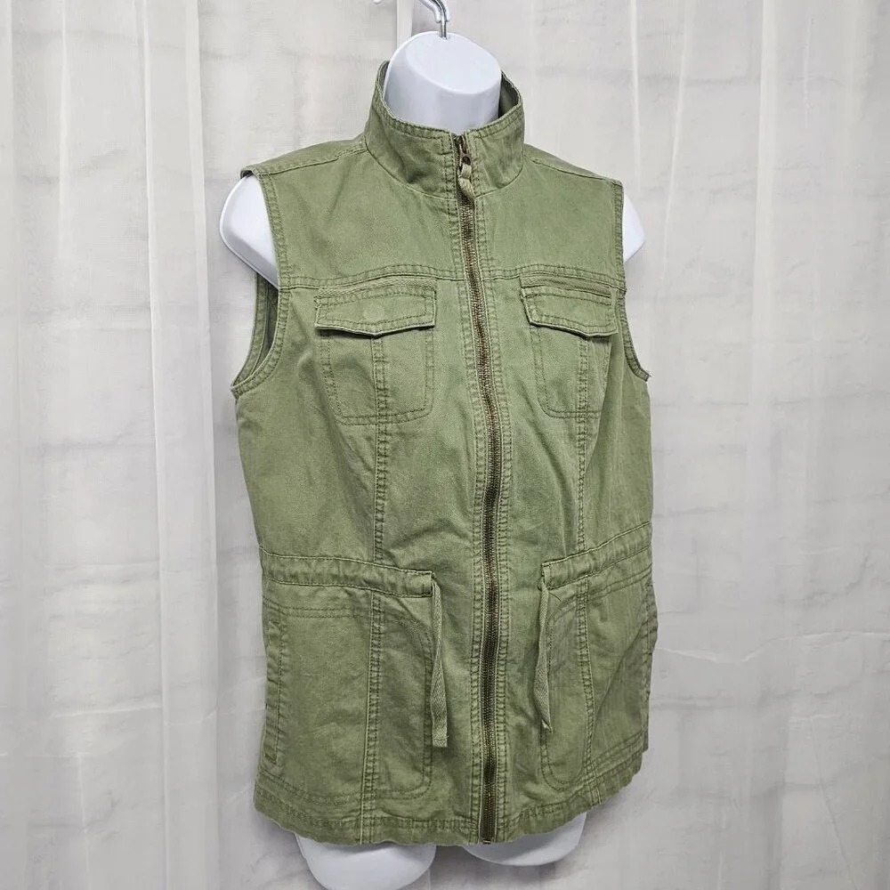 Merona Vest Olive Green Utility Gorpcore Zip Hiking Military Punk S - Picture 5 of 12